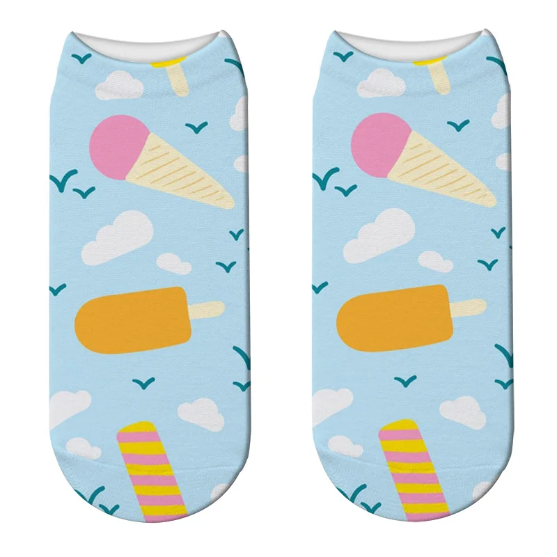 Высококачественные милые хлопковые носки с 3D принтом с фруктовым принтом, Носки с рисунком конфет, печенья, хит, десерт, женские короткие носки, Прямая - Цвет: 12