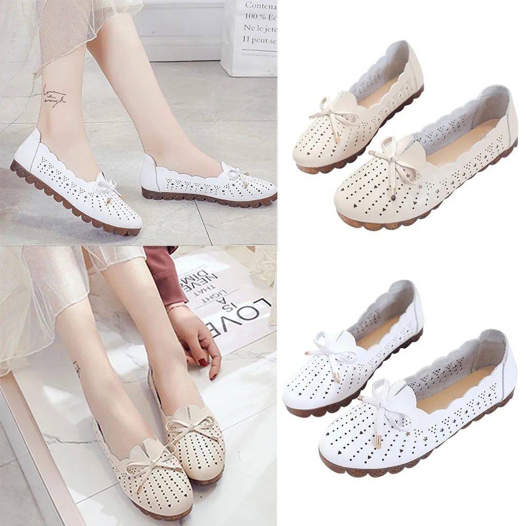 

Women's Soft Bottom Hollow Out Casual Hole Shoes Flat with Butterfly-knot Sandals Fashion Summer Leisure style Single Shoes