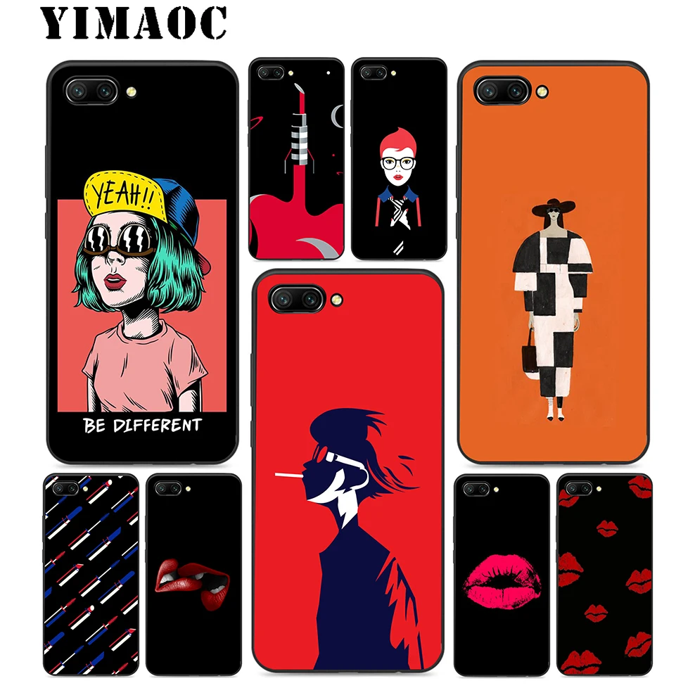 YIMAOC Lipstick Sweet Girl Soft Silicone Case For Huawei Honor Mate 10 P20 P10 P9 P8 P Smart Y6 6A 7A 7X 7C Lite Pro 2017 2018 |