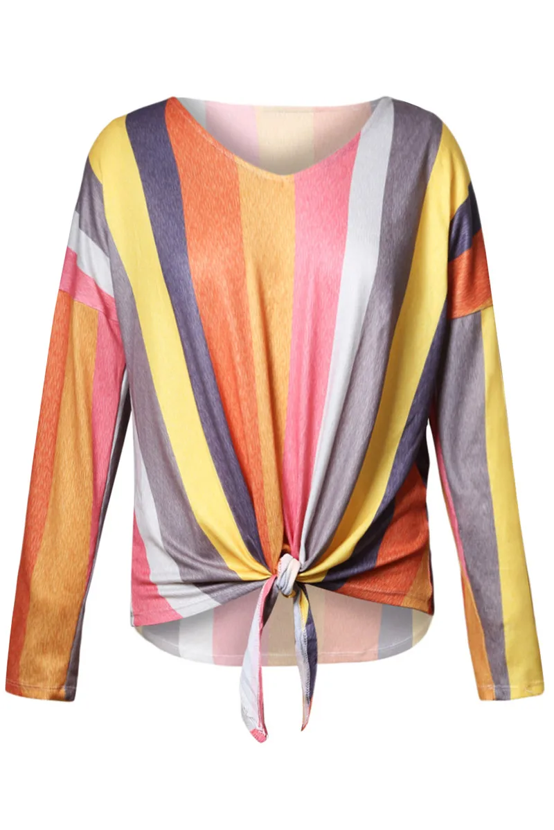 Yellowish-Multi-Striped-Tie-Front-Long-Sleeve-Top-LC251551-7-2