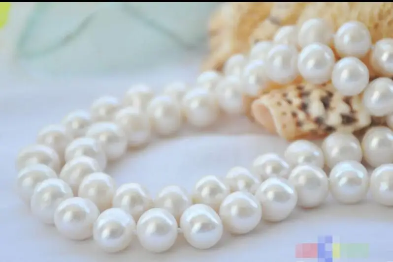 

FREE SHIPPING HOT sell new Style >>>>2row 17" 12mm ROUND WHITE Freshwater cultured PEARL NECKLACE