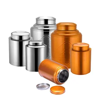 

Thick golden stainless steel tea cans storage box barrel for loose Chinese tea metal tea caddies sealed walnut canister