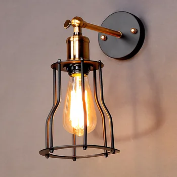 

American Industrial Vintage Creative Retro Iron Wall Lamp Loft Style Simple Cage Bathroom Aisle Decoration Light Free Shipping