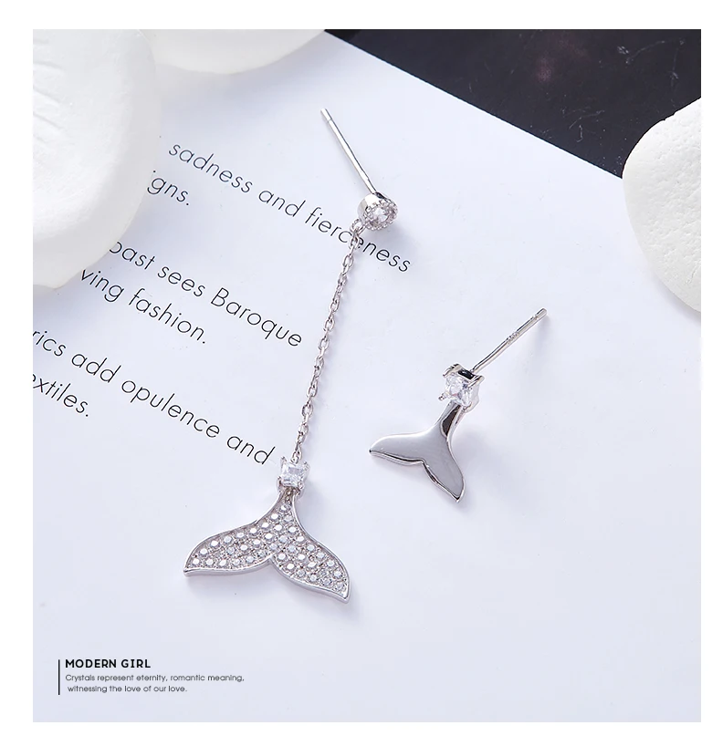 Cdyle серьги русалки из стерлингового серебра 925 пробы, серьги-гвоздики с кубическим цирконием для женщин