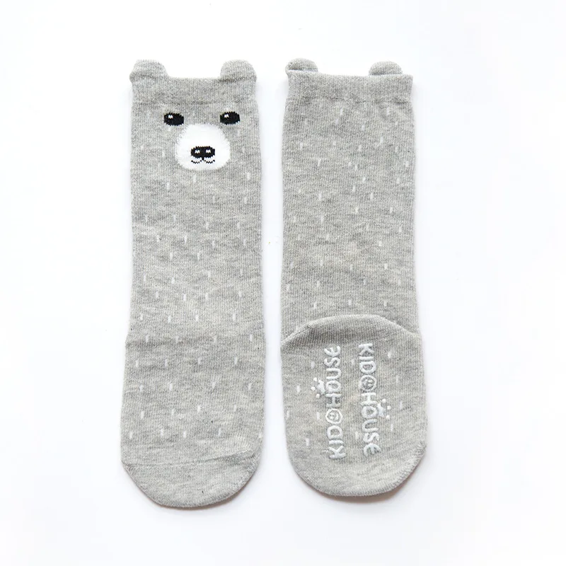Детские гольфы с рисунком животных для детей 0-4 лет, Нескользящие хлопковые носки унисекс для малышей с резиновой подошвой, гольфы для малышей - Цвет: gray bear