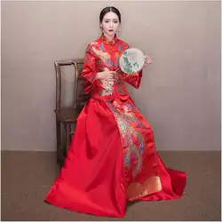 Двойной феникс Cheongsam для зарубежных китайцев свадебной церемонии Vestido де Novia де Estilo Чино винтажные традиционные платья