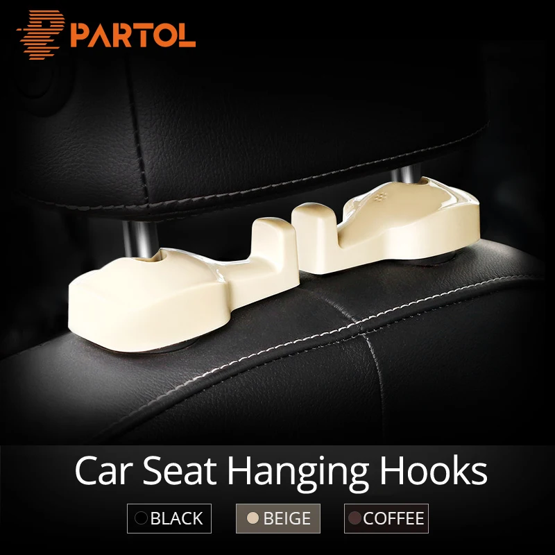 

Partol Car Seat Back Headrest Hanging Hooks for Cargo SUV Organizer Universal Auto Fastener & Clips Interior Accessories 2pcs
