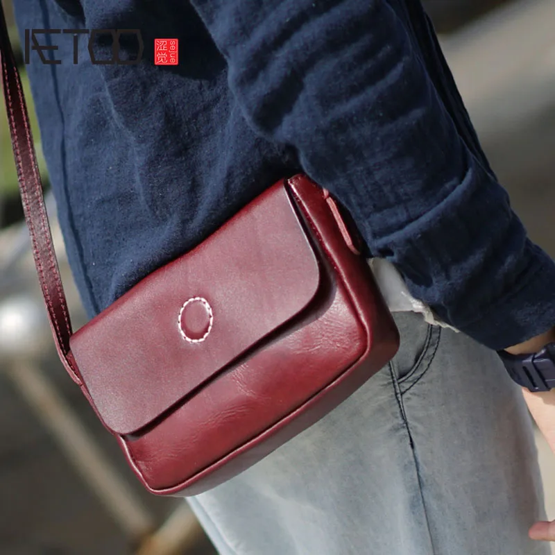 

BJYL Vintage handmade cowhide leather one shoulder diagonal back diagonal bag casual small and delicate mini female models