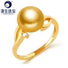 YS S925 Silver Saltwater Pearl Wedding Ring 9-10mm AA Grade Deed Gold Natural Cultured Gold South Sea Pearl Ring For Women YS S925 Silver Saltwater Pearl Wedding Ring 9-10mm AA Grade Deed Gold Natural Cultured Gold South Sea Pearl Ring For Women