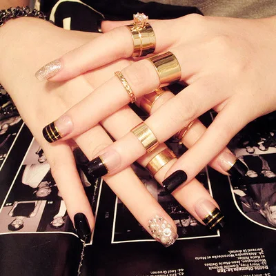 

2016 New 24pcs Mixed loading False Nails Long Full Artificial gel Fake Nails with Powder Faux Ongle Naturelle with glue sticker