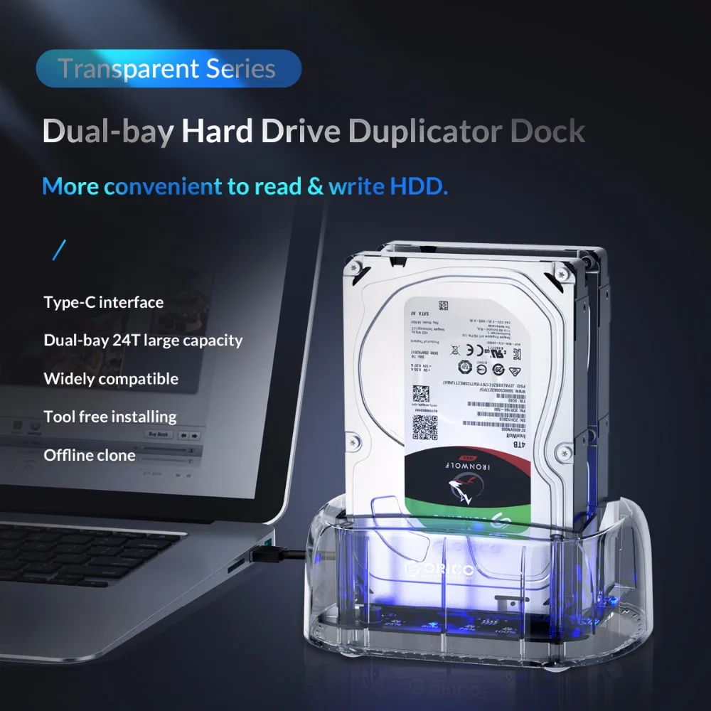 ORICO Dual Bay USB3.1 type-C HDD док-станция внешний 2,5 3,5 HDD корпус чехол с офлайн клонированной поддержкой 24 ТБ Max