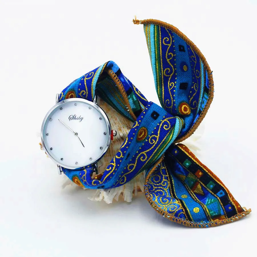 Shsby бренд стиль дамы цветок ткань наручные часы Женское платье часы Мода Девушка повседневные кварцевые часы браслет тканевые часы