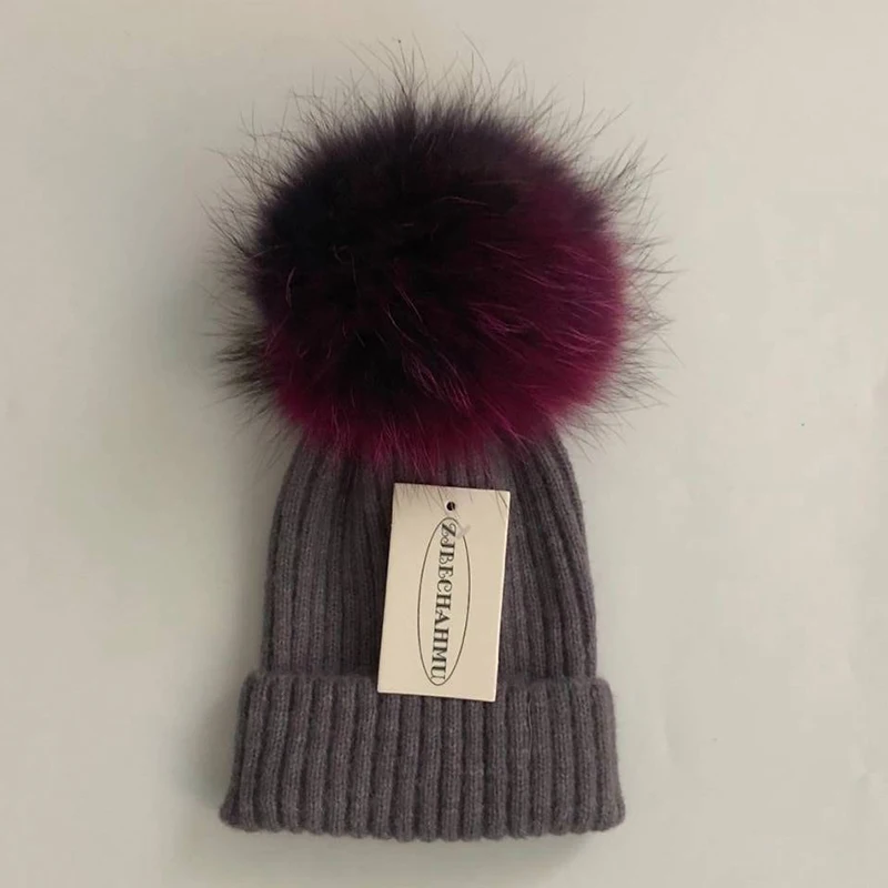 Повседневные помпоны из натурального Лисьего меха и норки, 15 см, Skullies Beanies, шапки для женщин и девушек, зимние шерстяные теплые шапки Skullies Beanies, шапки, Новые шапки - Color: Women Dark Grey