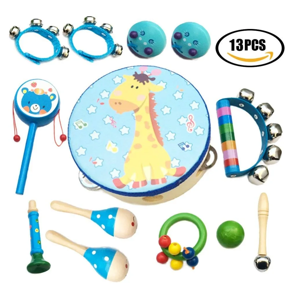 Musical Instruments Kids Mini Wooden Percussion Toy Colorful Boys Girls Rhythm Band Set Tambourine Finger Castanets Musical Toy