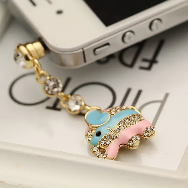 

Lovely Color Drop Oil Fashion style 3.5mm Elephant Design Mobile Phone Ear Cap Dust Plug For Iphone Samsung dust plug