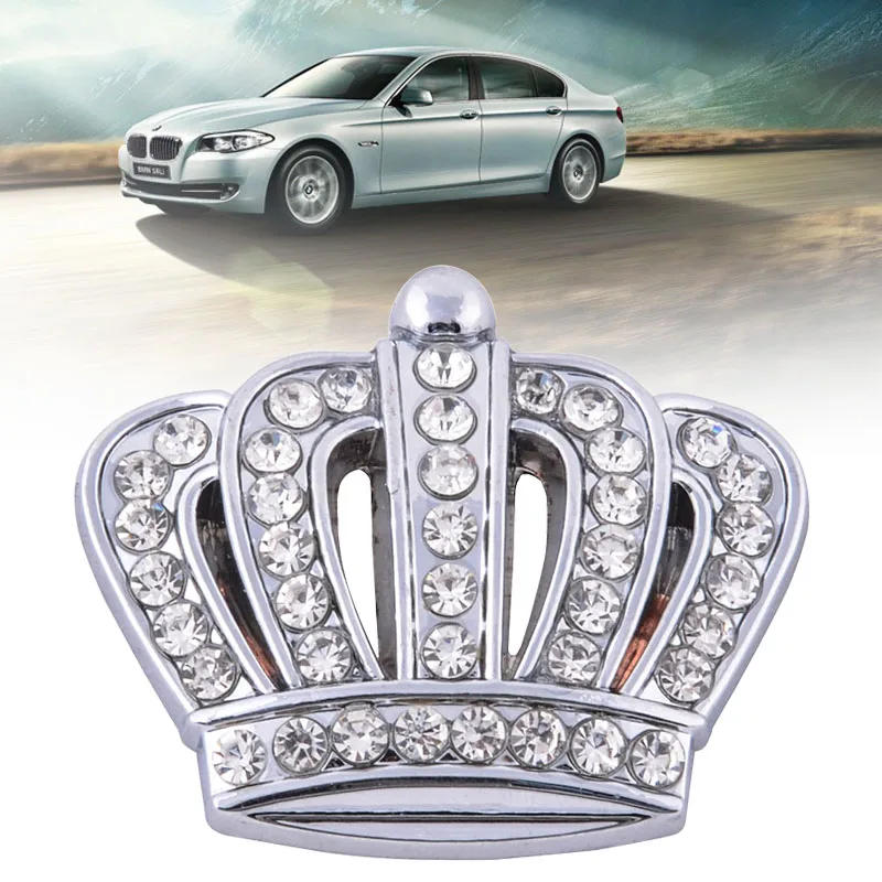 

Car Styling Rhinestone Metal Crown Emblem DIY Silver Sticker Auto Side Sticker Decal Crystal Crown Badge Car Decoration