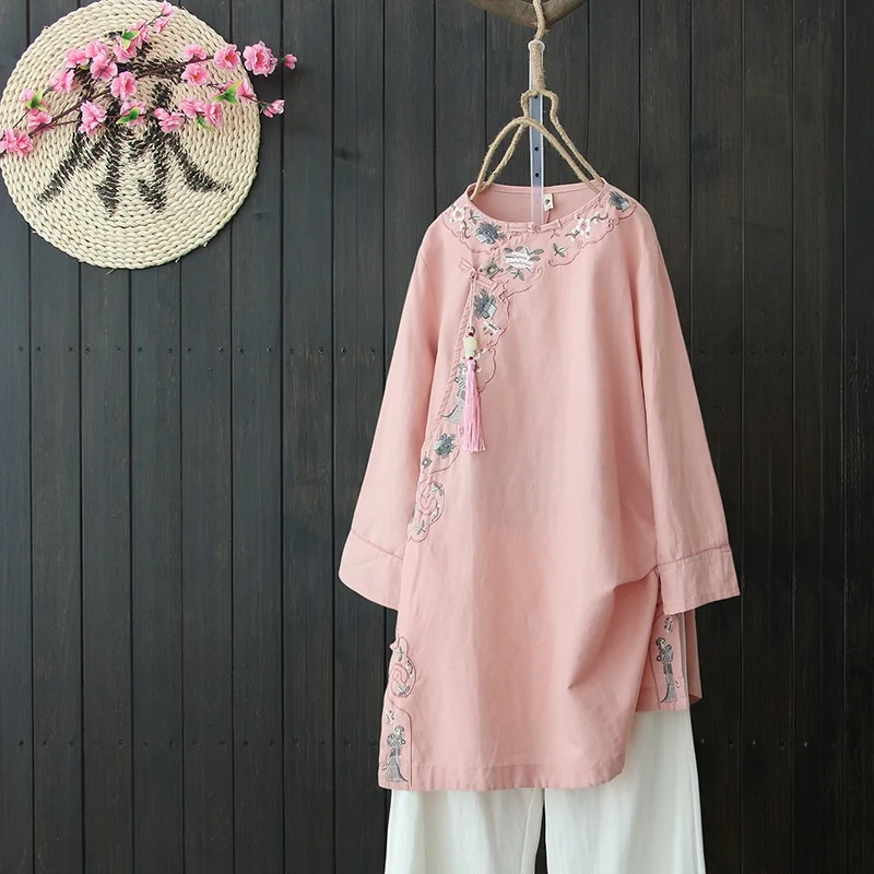 

Traditional Chinese Clothing Womens Tops Blouses Linen Plate Button Shirt Oriental Female Cheongsam Top China Clothing