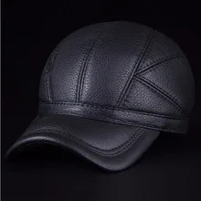 Svadilfari зима, мужская и женская Высококачественная Кепка из воловьей кожи, теплые уши для пожилых людей, повседневные однотонные бейсбольные шапки унисекс из натуральной кожи