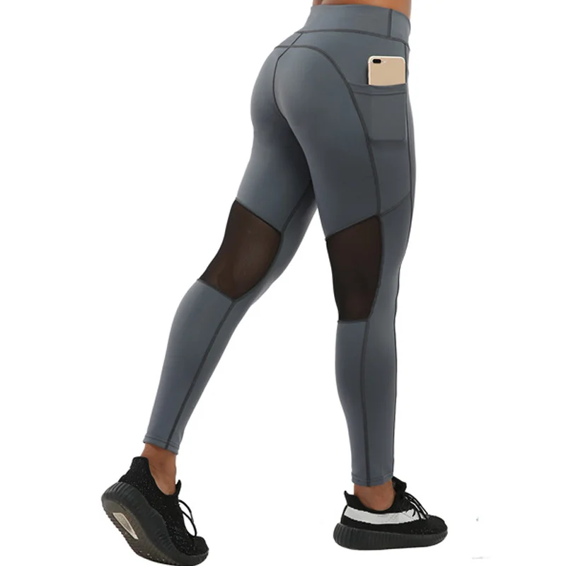 

NORMOV 2019 Fashion Women Fitness Leggings High Waist Patchwork Slim Hollow Pocket Solid Breathable Elastic Workout Leggings