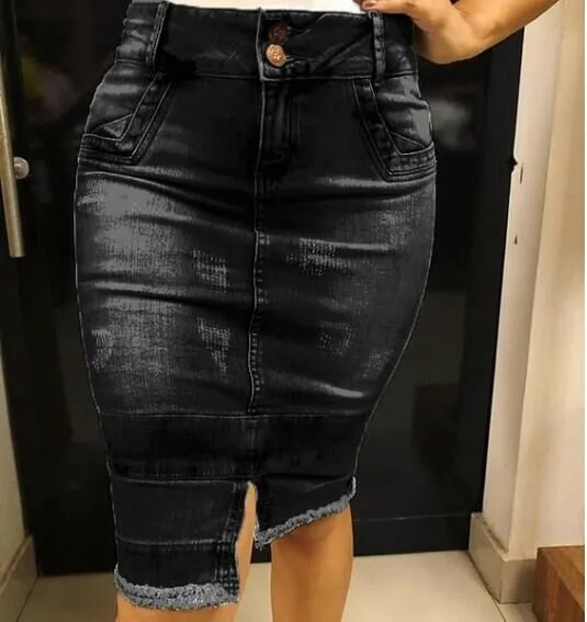 Womail/летние женские джинсовые юбки с высокой талией, рваные облегающие джинсовые юбки, юбки до колена, сексуальные высокие юбки с разрезом, большие размеры