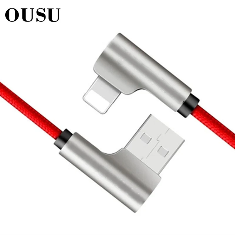 

OUSU 90 Degree 2.4A Fast Charge Cable For chargeur iphone Cable USB tipo c For Lightning huawei p30 20 10 Nylon USB Micro kabel