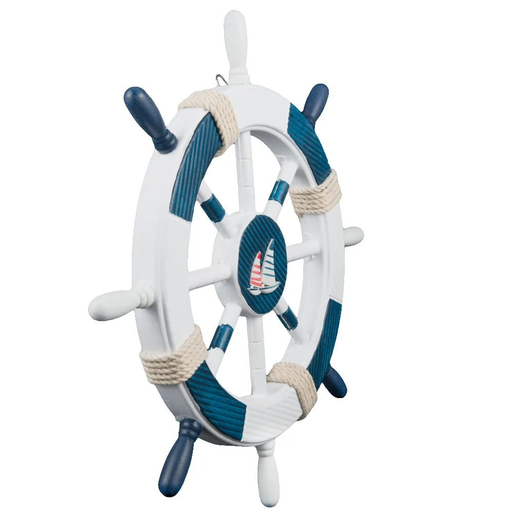 Baratos Manualidades decoración náutica estilo mediterráneo Barra de decoración colgante de pared Marina barco timón grande de madera Helm Mural 45 cm