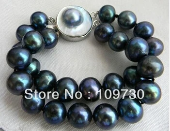 

hot sell 8'' 12mm Round Black Freshwater Pearl Bracelet Mabe Clasp