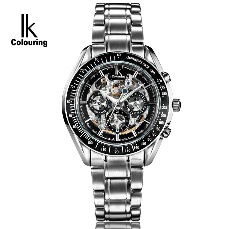 

IK colouring Men Watch Luxury Brand Mechanical Watches Skeleton Male Clock 304 Full Steel Fashion Casual Automatic Wristwatch
