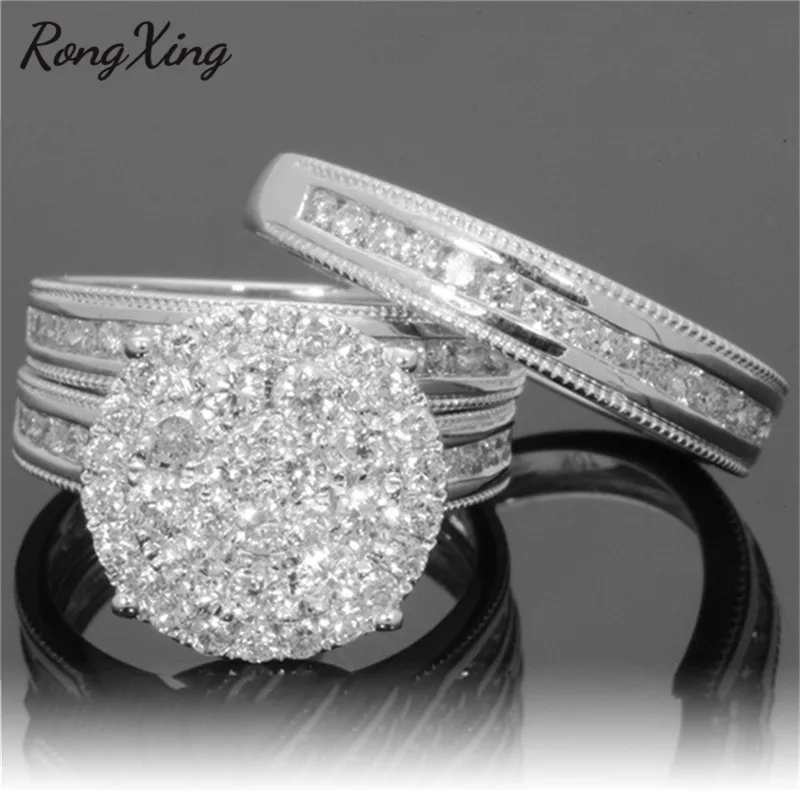 

RongXing Luxury Female White Bridal Wedding Ring Set Fashion 925 Silver/Gold Filled Jewelry CZ Stone Engagement Rings For Women