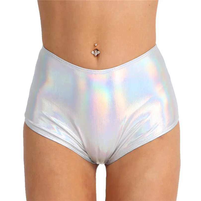 Fashion Women Shiny Metallic Patent Leather Sexy Lingerie Panties Underwear Dance Raves and Swim Beachwear Summer Briefs - Цвет: Silver