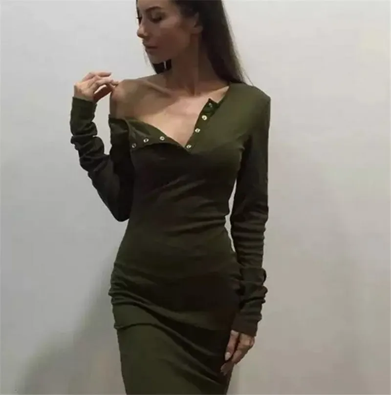 Модные женские платья с длинным рукавом однотонные осенние облегающие Вечерние