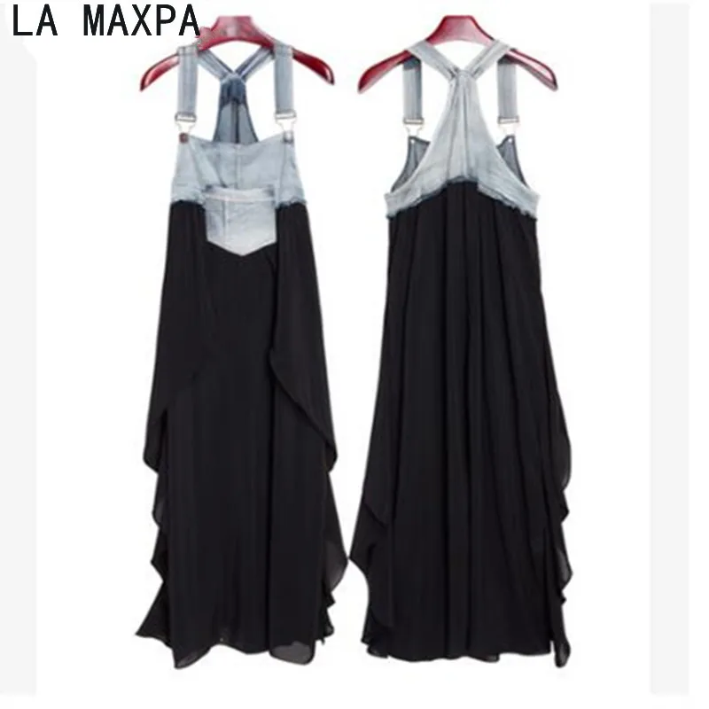 Economici Donne di Estate Vestito Denim Patchwork Maxi Dress Asimmetrico Inferiore A Vita Alta Allentato Casuale Spiaggia del Vestito Abiti Mujer