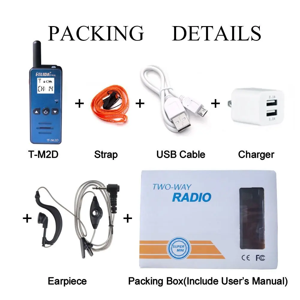 HELIDA T-M2D 2 Вт Супер Мини двухстороннее радио FRS/GMRS UHF 400-520 МГц мини рация для наружного и внутреннего использования
