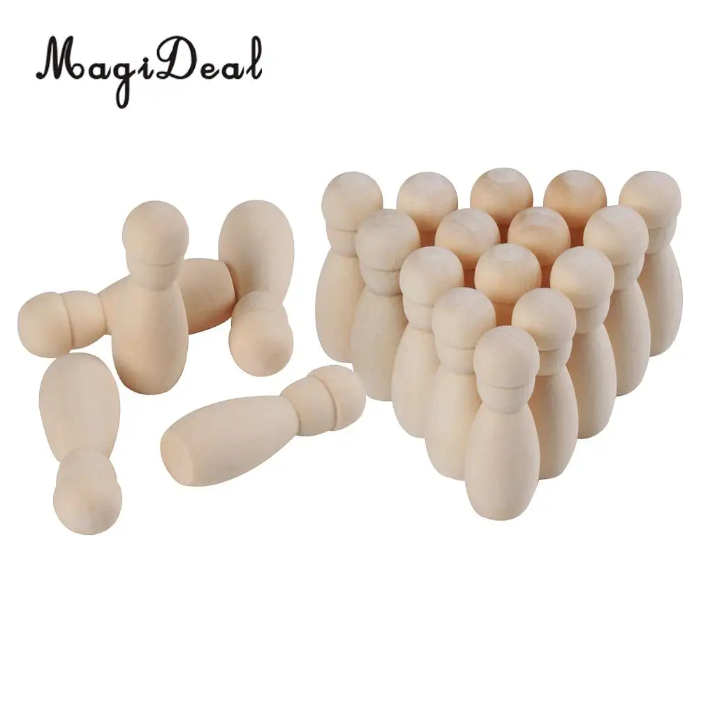 20pcs natural wood peg doll little people baby bee child wooden peg dolls set diy wedding cake toppers kids craft toys 15x42mm