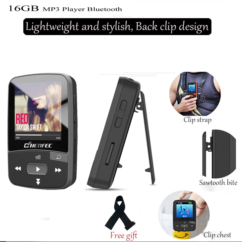 Original MP3 Player Bluetooth 16GB Clip MP3 Sport Running 1.5" Screen