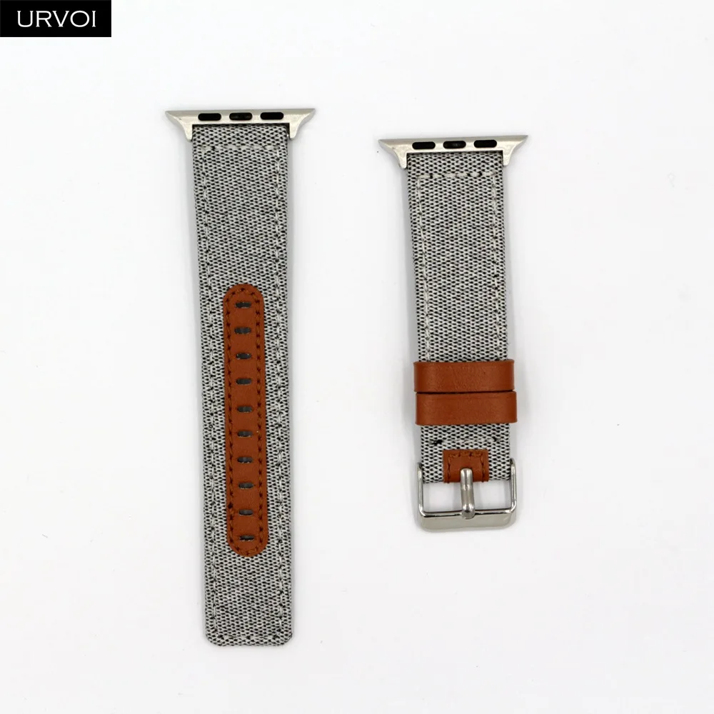 URVOI холщовый ремешок для Apple Watch band series 54321 тканевый ремешок для iwatch с узором брани классический дизайн из натуральной кожи - Цвет ремешка: Light grey