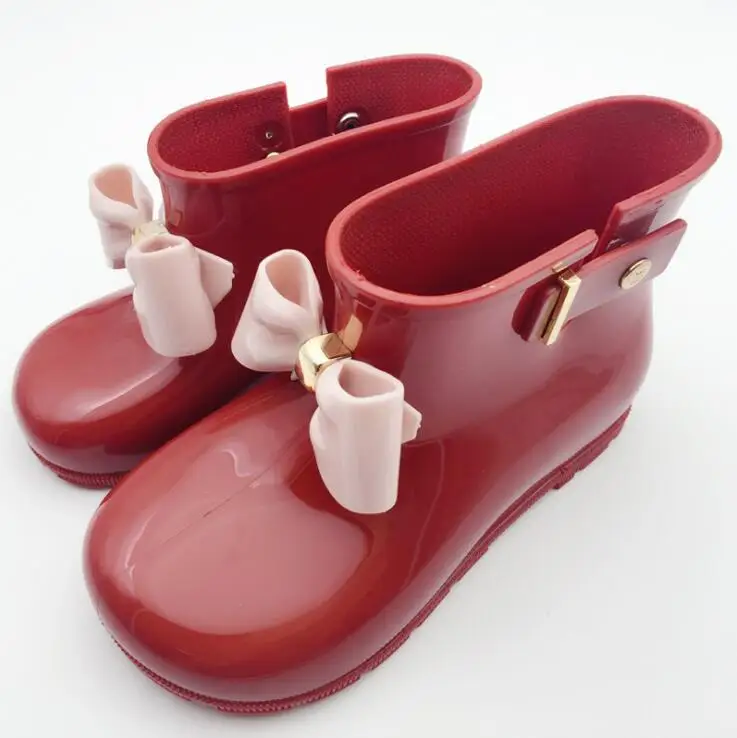 Брендовые детские резиновые сапоги; сезон весна-осень; резиновые сапоги теплые красивые резиновые сапоги с бантом; модная резиновая обувь для маленьких детей; прозрачная обувь