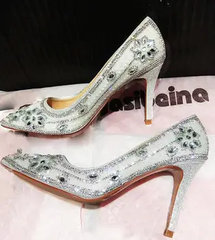 

blingbling white lace diamonds bride's wedding dress shoes flower rhinestones crystal wedding shoes white wedding shoes size 40