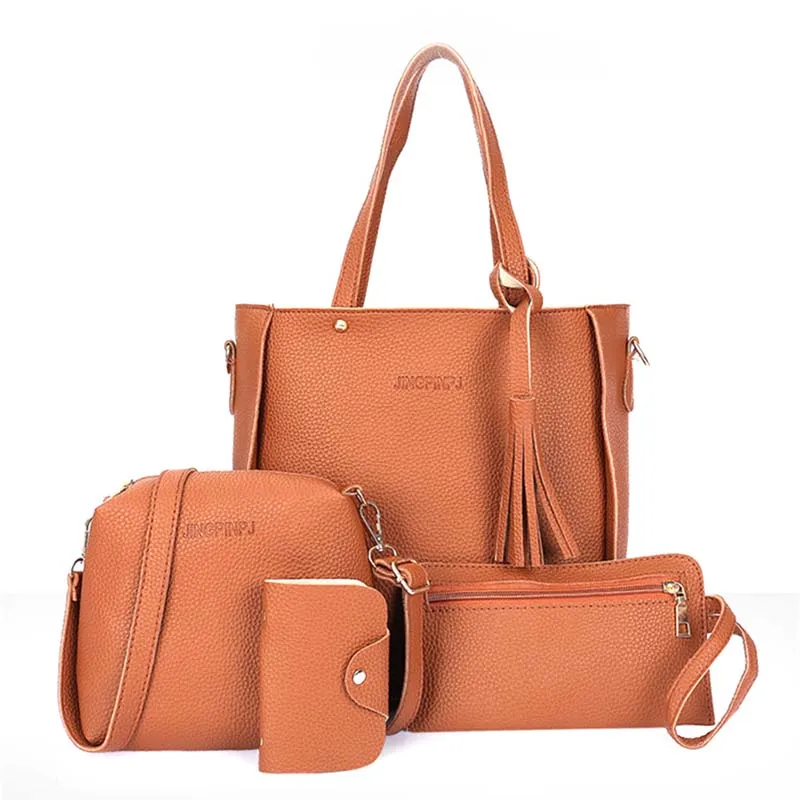 4 шт./компл. Для женщин сумки большой Ёмкость косметический набор подушек безопасности кисточкой сумки из натуральной кожи черные 2019 модная