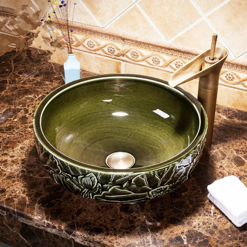 China Artistic Handmade Ceramic wash basin Round Counter top china wash basin (8)