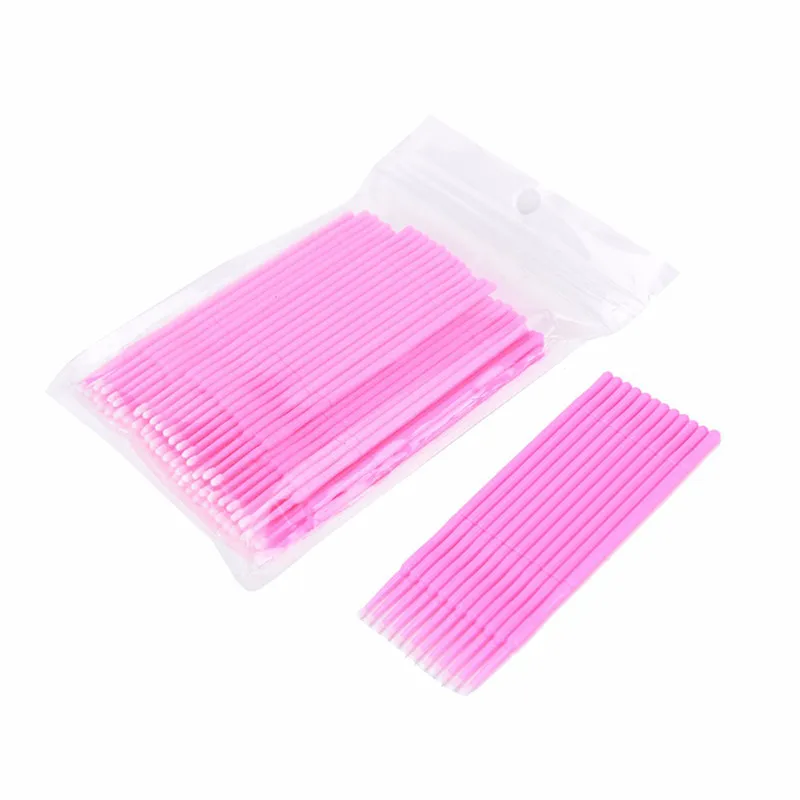 100 Pcs Disposable Eyelash Brushes Swab Individual Eyelashes Removing Tools Applicators Microbrushes Eyelash Extension Tools - Цвет: Розовый