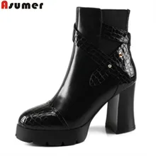 Asumer; коллекция года; сезон осень-зима; горячая распродажа; Новое поступление; женские ботинки; Модные ботильоны на платформе на молнии; ботинки из натуральной кожи