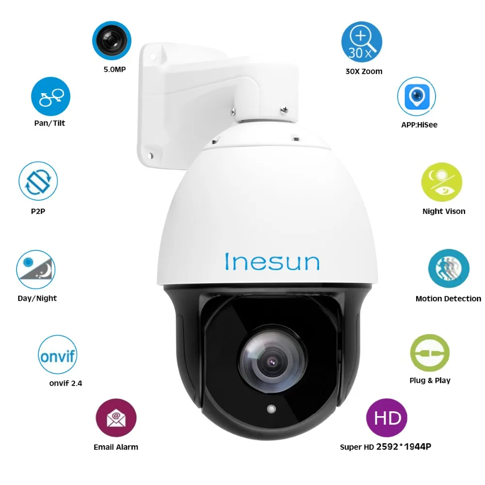 Inesun 7 Inch Outdoor PTZ IP Security Camera 1080P 4MP 5MP High Speed Dome Cam 30X Optical Zoom Autofocus 120m IR Night Vision Inesun 7 Inch Outdoor PTZ IP Security Camera 1080P 4MP 5MP High Speed Dome Cam 30X Optical Zoom Autofocus 120m IR Night Vision