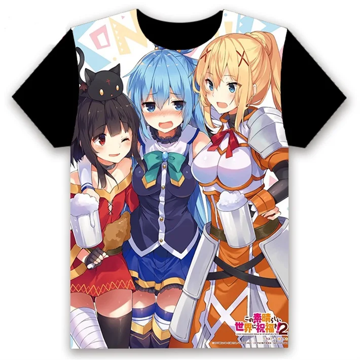 Модная мужская футболка аниме KonoSuba Megumin Aqua Darkness сексуальный косплей короткий рукав унисекс Повседневная Черная футболка под заказ - Цвет: 19