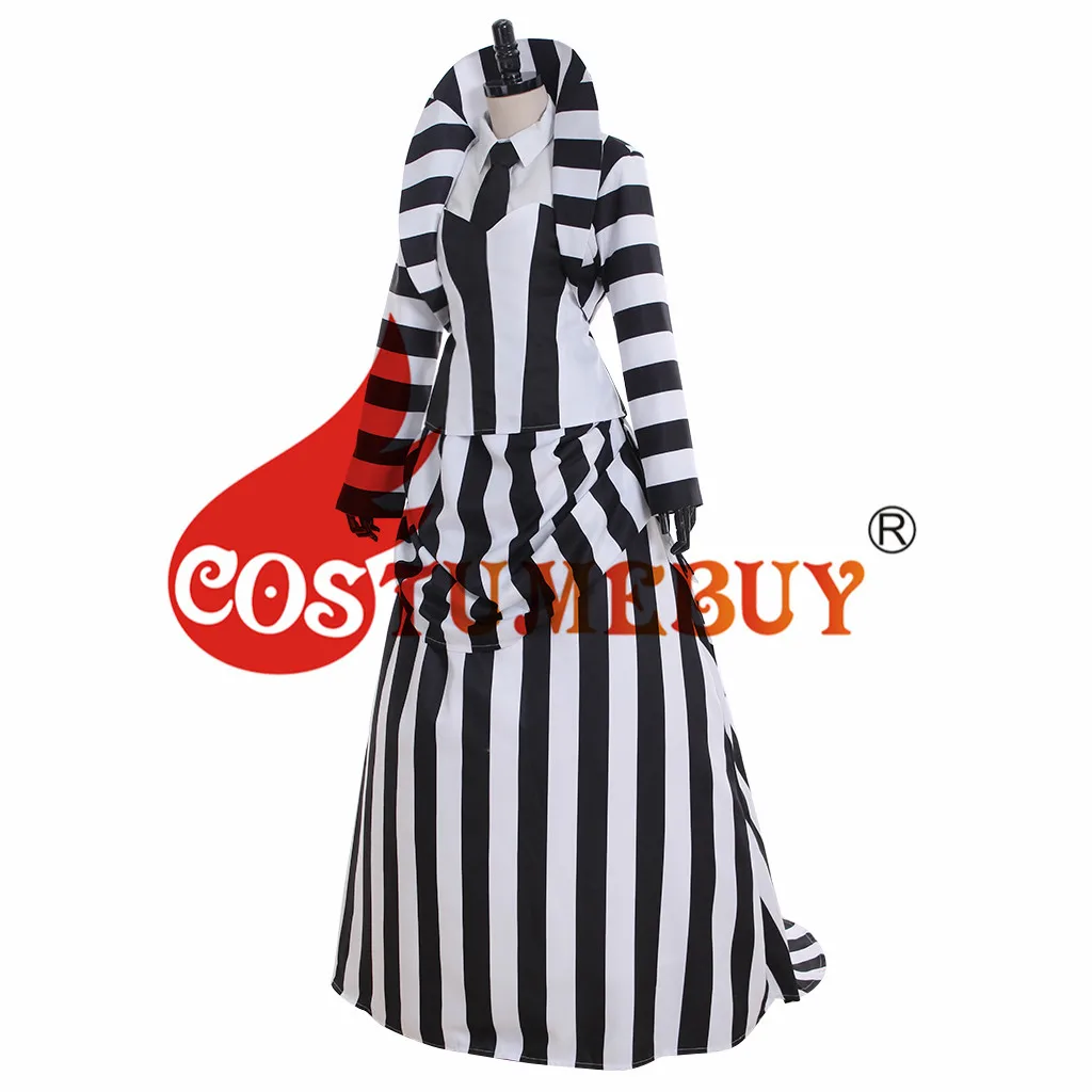 CostumeBuy фильм Beetlejuice косплей костюм Взрослый мужской Beetlejuice униот костюм женский средневековый черный белый в полоску платье L920