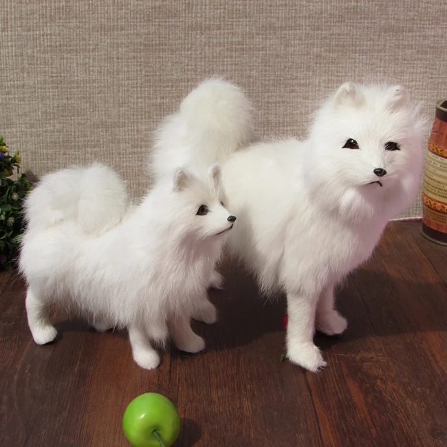 Simulation White Samoyed Dog Furry Fur Model Ornament Scene Layout