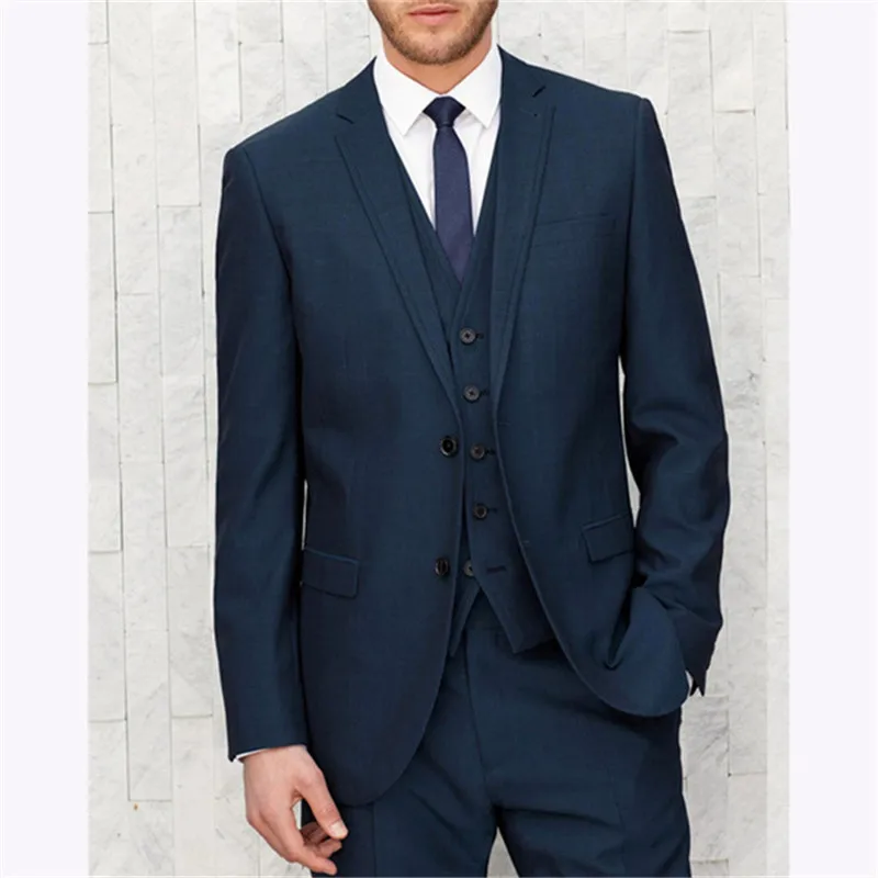 Темно-синие Slim Fit Жених Человек платье Свадебные смокинги для Для мужчин 2019 дизайн Для мужчин s костюм Блейзер 3 предмета в комплекте terno