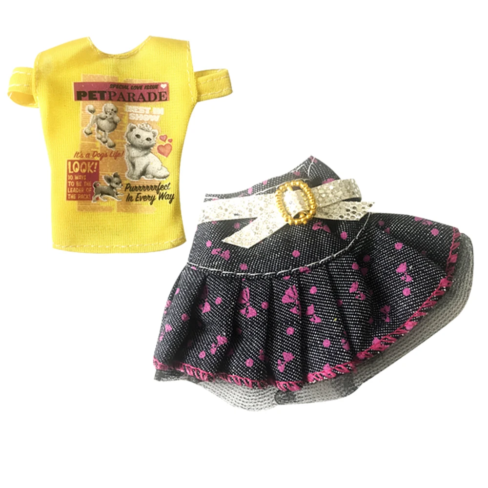 NK/один комплект одежды для куклы; модный наряд; Джинсовая юбка; одежда с принтом героев мультфильмов для куклы Барби; подарок для девочек; вечерние платья
