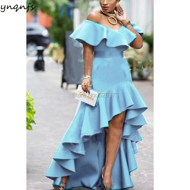 

YNQNFS ED233 Dress Party High Low Vestidos Robe de Soiree Off Shoulder Ruffles African Bridesmaid Dresses 2019