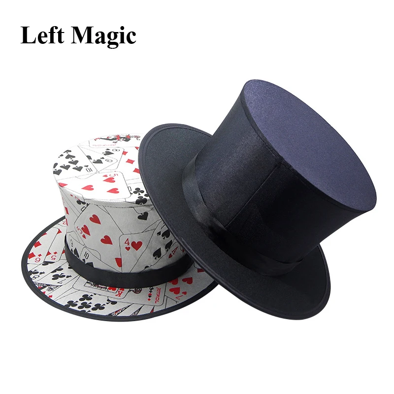 

Folding Top Hat Spring Magic Tricks ( Black & Playing Card Pattern )Appearing/Vanishing Objects Hat Stage Accessories Gimmick
